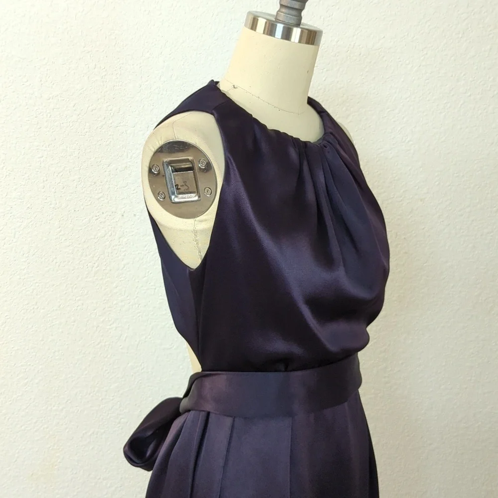 Celine Saint Waist Tie Open Back A Line Satin Dress Dark Gray Purple 40/8 classy - Picture 4 of 12
